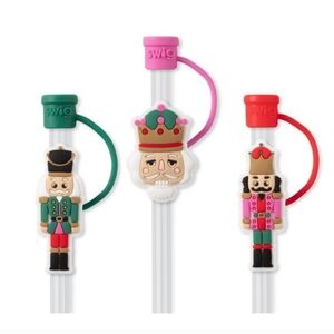 Swig Nutcracker Holiday Straw  Water Bottle Toppers Set Of 3 New Multicolor